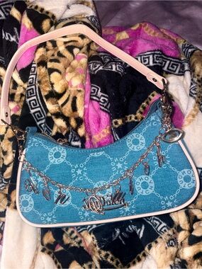 Von Dutch Blue Denim Charm Shoulder Bag